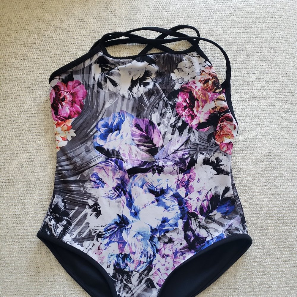 Floral Leotard with Strappy Back - Reversible - XS